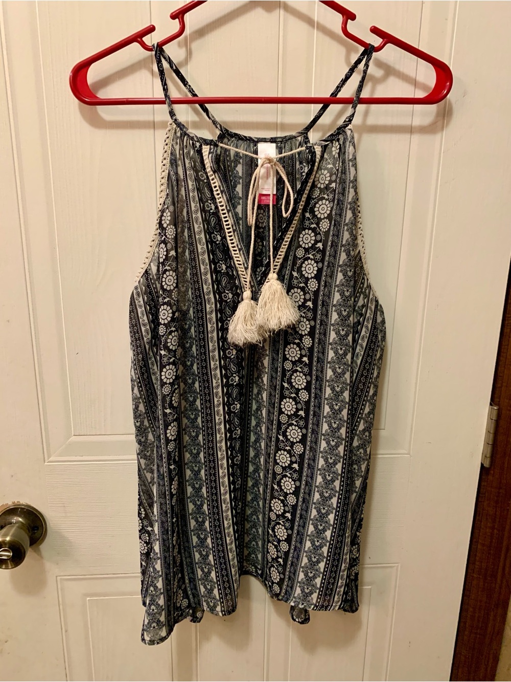 No Boundaries Boho Medallion Halter Tank Top Black White Size XXL
